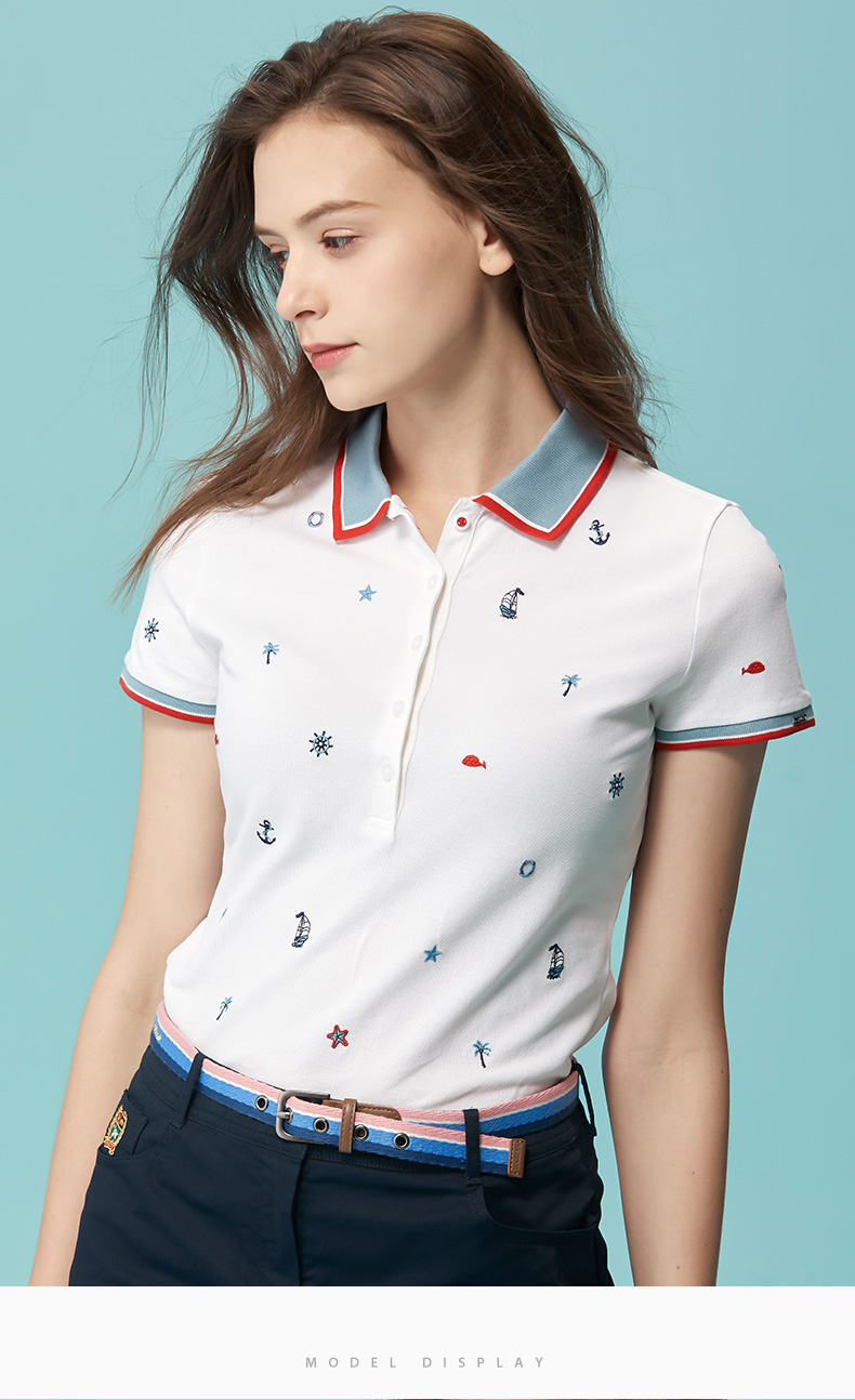 hazzys/哈吉斯 夏季新款t恤衫女时尚刺绣图案女士短polo衫astse08be23