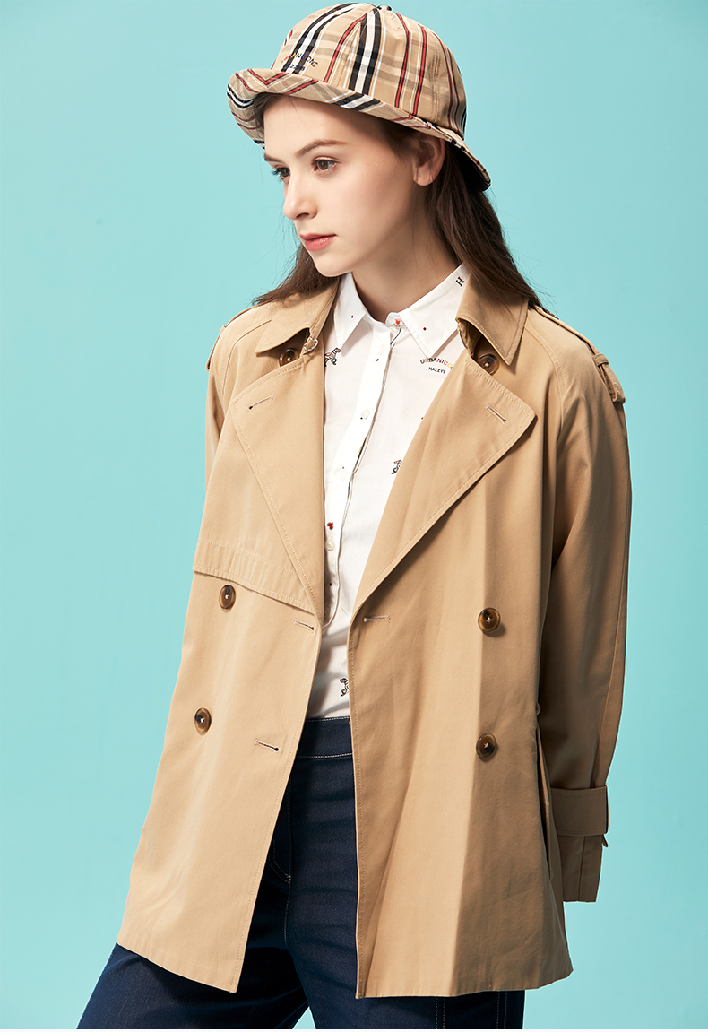【商场同款】hazzys/哈吉斯春季新款女装短款经典女士风衣轻薄外套asw