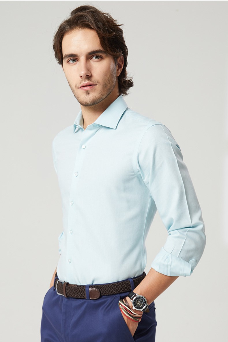 camicissima/恺米切2020新款男士长袖衬衫绿色意大利修身商务休闲免烫