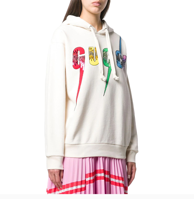 【gucci古驰 女卫衣】gucci/古驰女装 服饰 白色连帽棉质字母印花运动