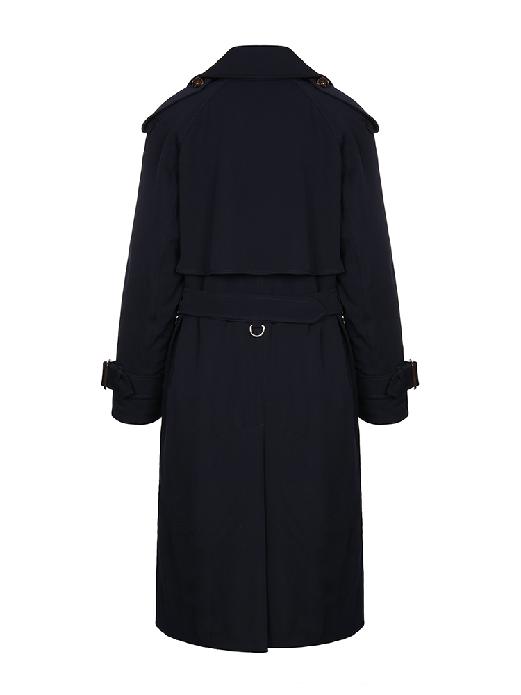 burberry/博柏利女士大衣藏蓝色中长款女士夹棉羊毛大衣(附腰带)