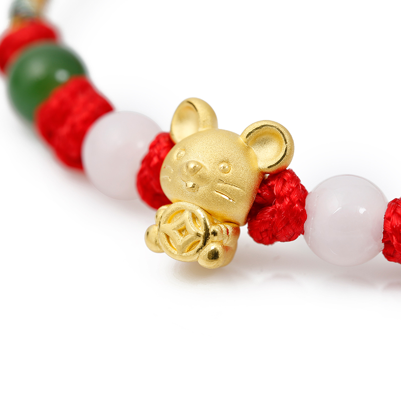 如玉人生/如玉人生 和田玉碧玉白玉黄金发财鼠手链 黄金金 手串 情侣