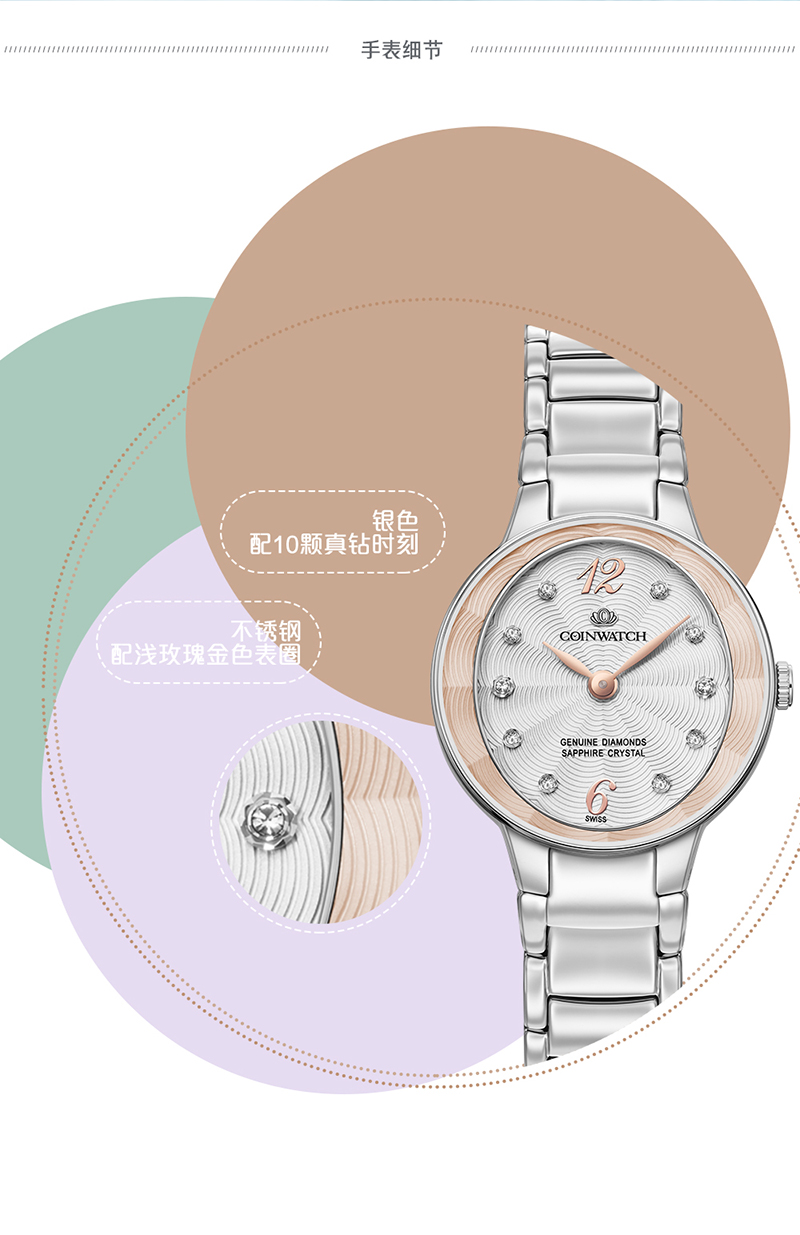 COINWATCH/瑞士科因沃奇伊莎系列清新淡雅温柔橙镶钻女装腕表C175SRG