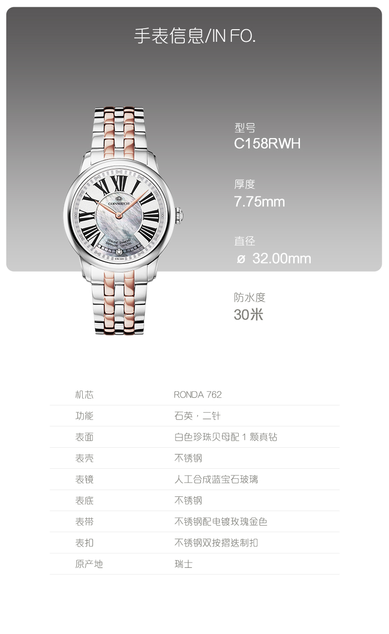 COINWATCH/瑞士科因沃奇伊莎系列罗马刻度珍珠贝母表盘女装腕表C158RWH