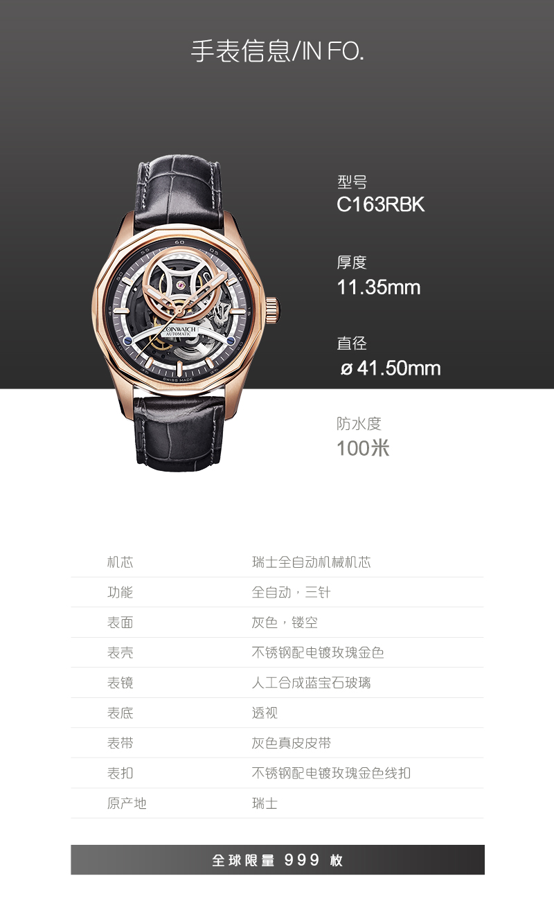 COINWATCH/瑞士科因沃奇马克系列全镂空腕表C163RBK