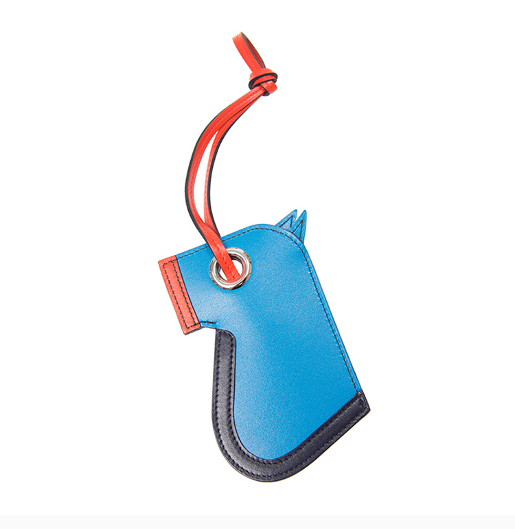 【包税】hermes/爱马仕 蓝色皮革马头形挂饰钥匙扣