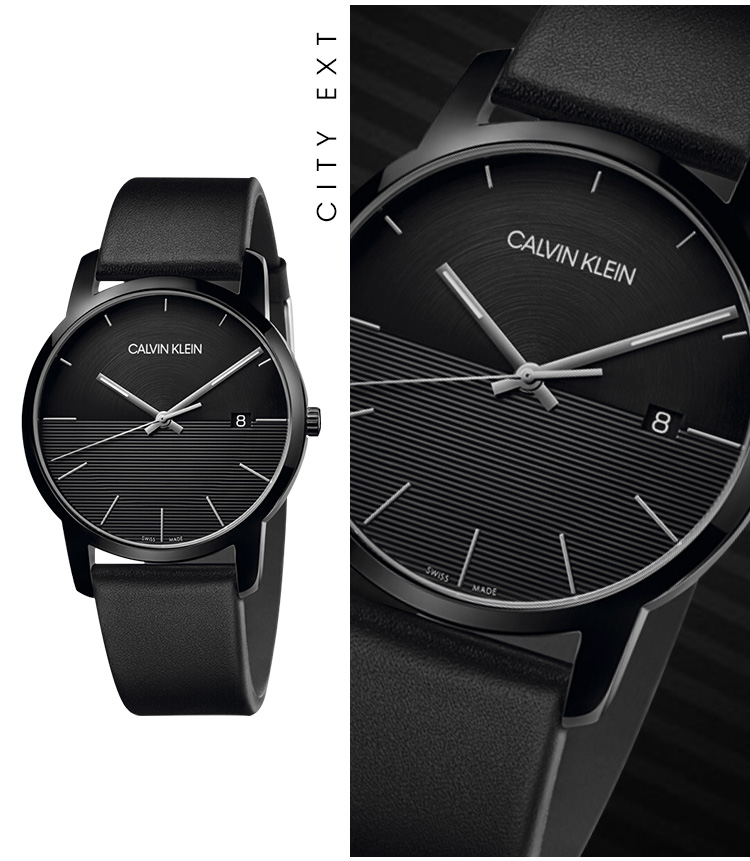 calvinklein/卡尔文·克莱因 ck手表 city城市系列 条形刻度 皮质表带