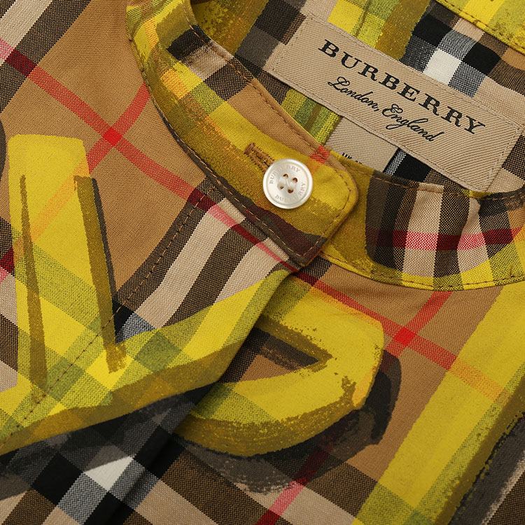 burberry/博柏利 黄色纯棉格纹字母印花附腰带无袖衬衫 女士短袖衬衫