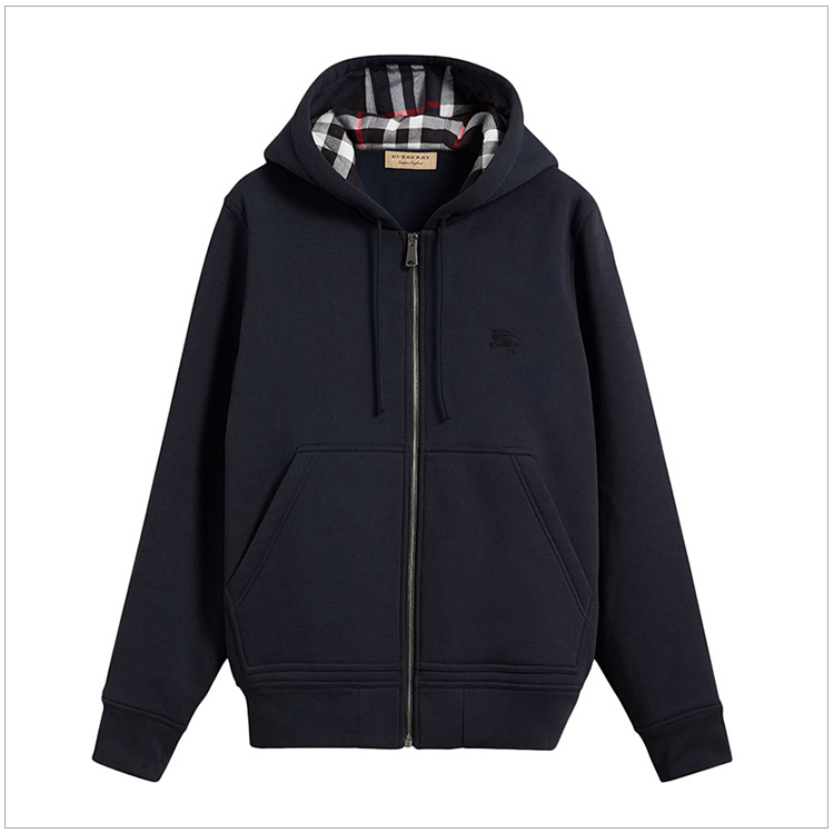 burberry/博柏利 男士经典卫衣格纹装饰平织连帽上衣外套拉链款卫衣