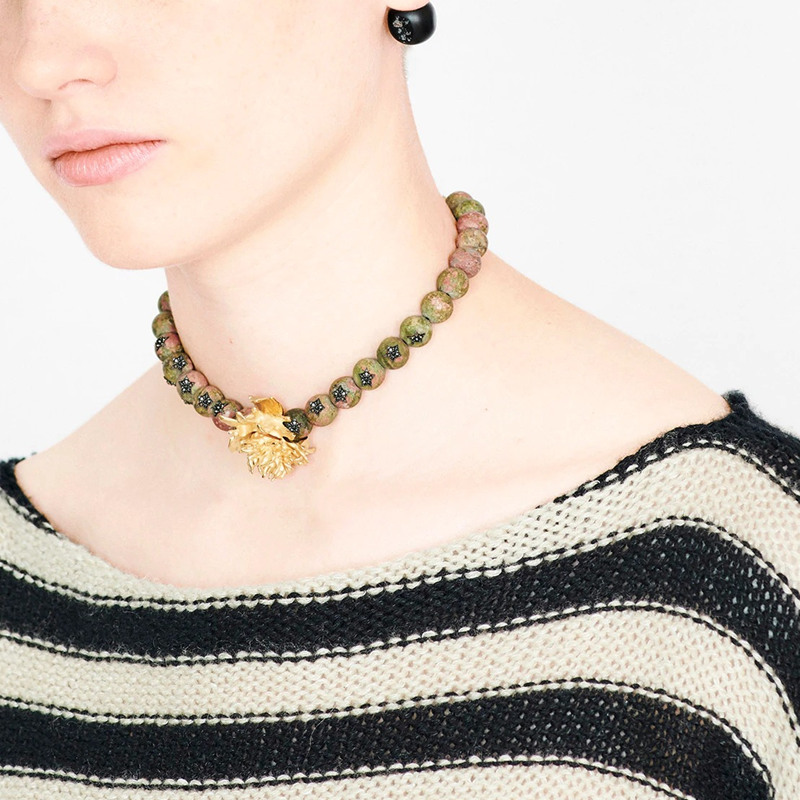 包税】dior/迪奥 2020春夏新款dior jardin豹纹碧玉宝石和金属项圈 n1