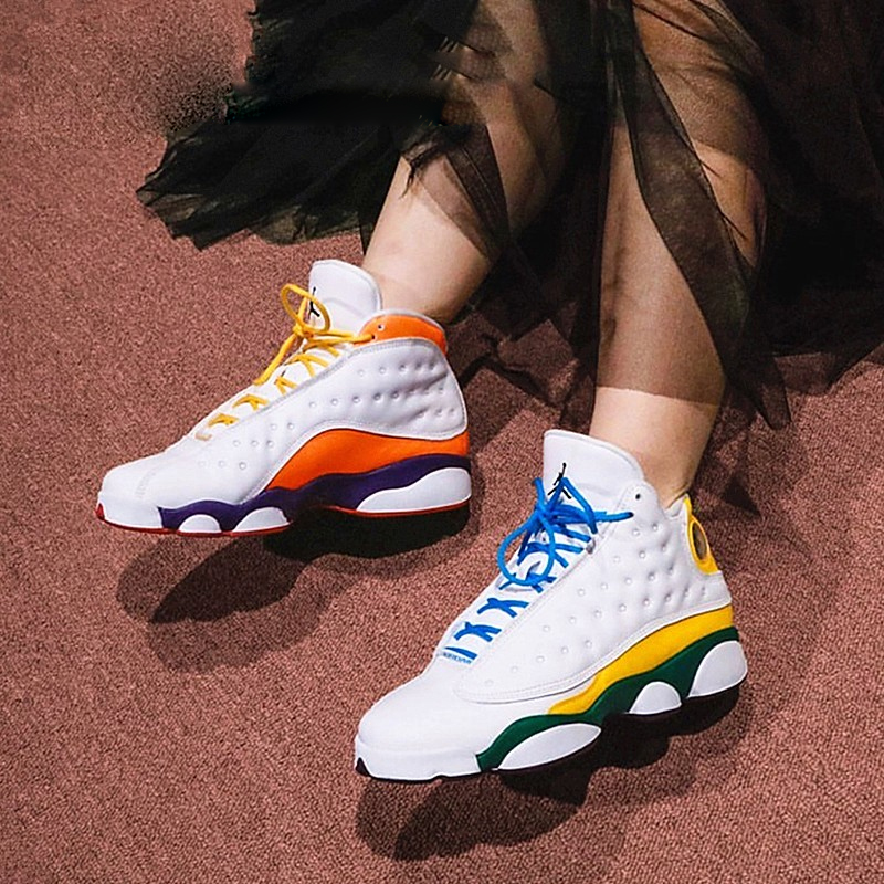 nike/耐克 air jordan 13 aj13 女款 橙黄鸳鸯 撞色 中帮 运动休闲