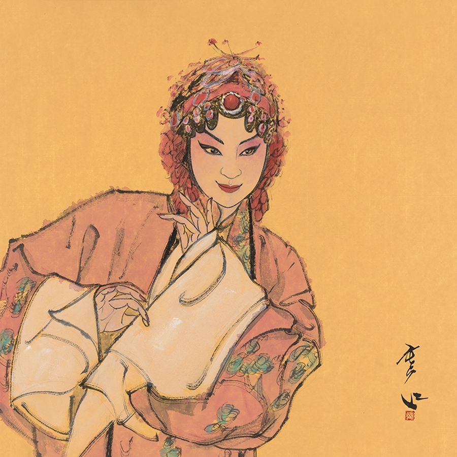 订制 窦红《京剧人物》/50x50cm/传统水墨