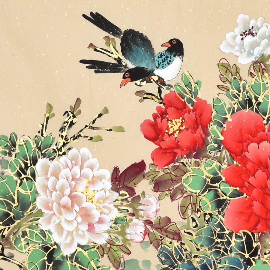 马景新《花开富贵》 /176x68cm/传统水墨