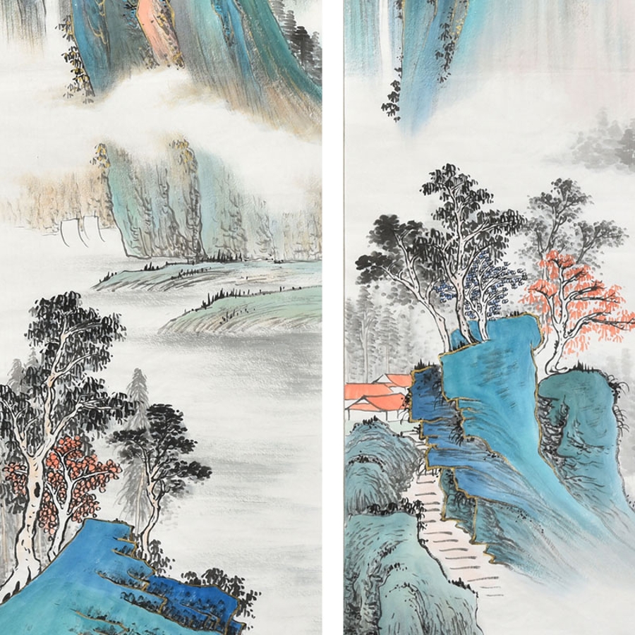 王亚校《山水四条屏》/34x137cm x4件/传统水墨