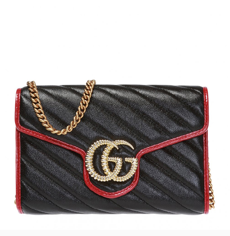 gucci/古驰 女士黑色小牛皮压纹金属logo标黑色单肩斜跨包