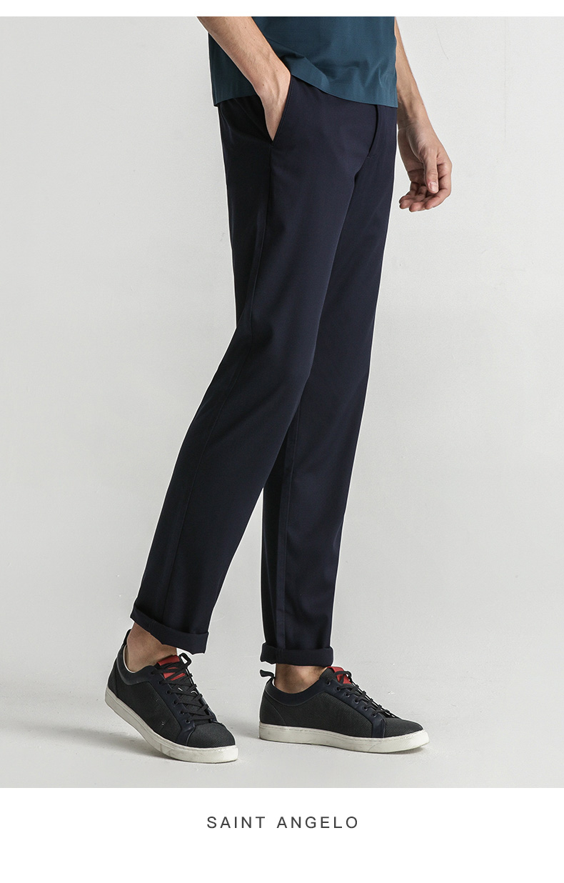 angelo/报喜鸟春季款商务时尚男士休闲裤 直筒中腰藏青色青年长裤子