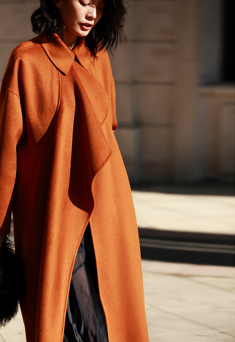 geleistory/geleistory荷叶边水波纹羊绒大衣毛呢双面毛呢外套女7137