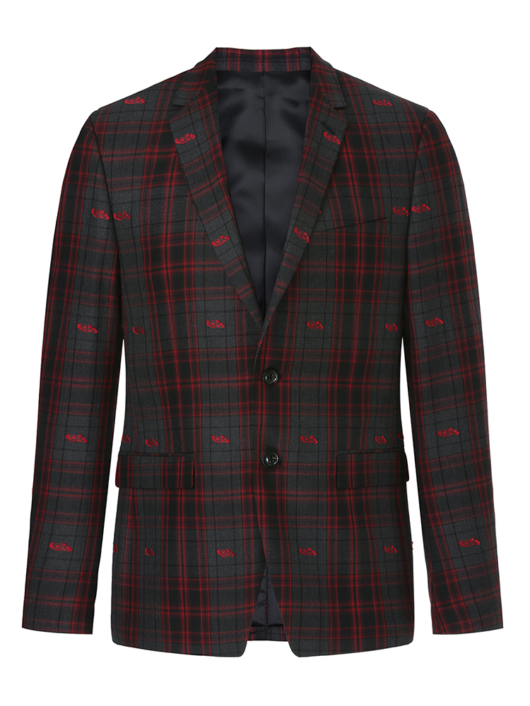 amk春夏惺浊系列红色格纹爱心图案羊毛西装外套男士西服