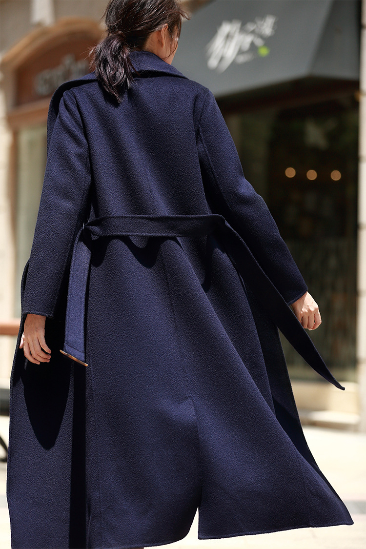 geleistory/geleistory秋冬新款青果领显瘦气质水波纹双面昵大衣外套