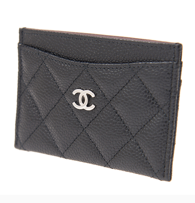 chanel/香奈儿 女士经典菱纹黑色牛皮logo标夹层卡包卡片夹