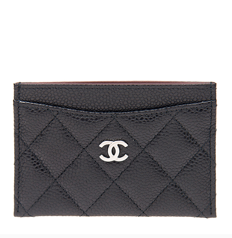 chanel/香奈儿 女士经典菱纹黑色牛皮logo标夹层卡包卡片夹