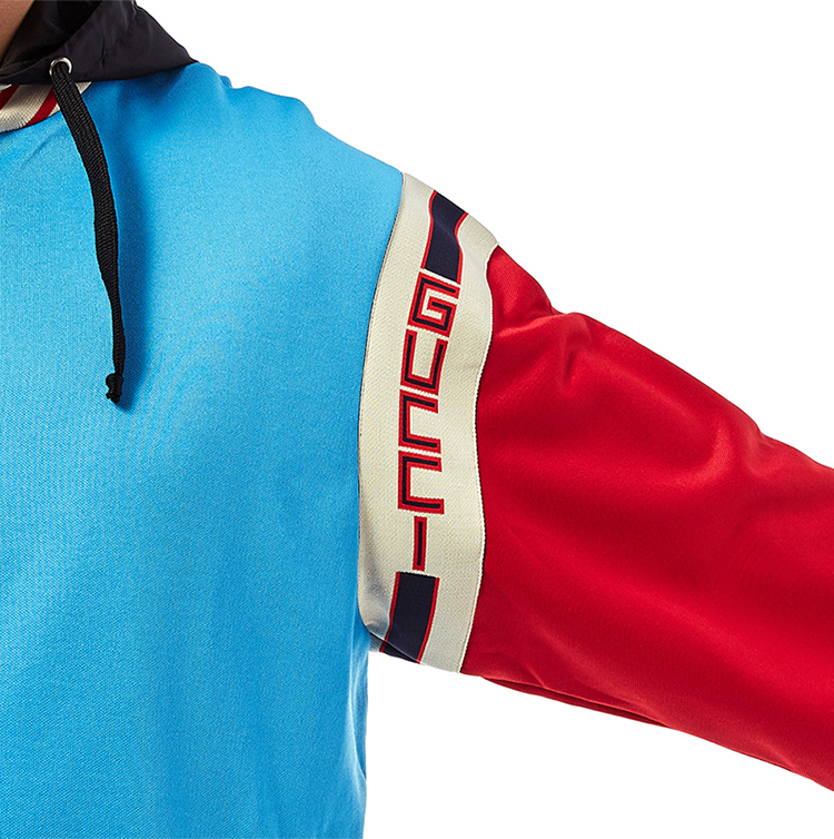 gucci/古驰 20春夏 男装 服装 红蓝拼色混纺连帽拼接抽绳飞行服 男士