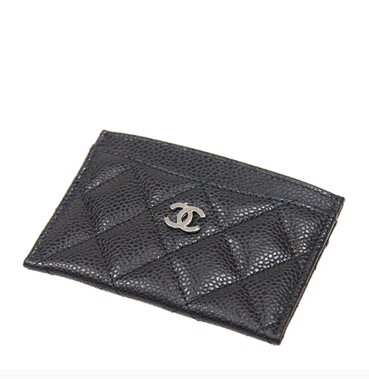 chanel/香奈儿 女士经典菱纹黑色牛皮logo标夹层卡包卡片夹