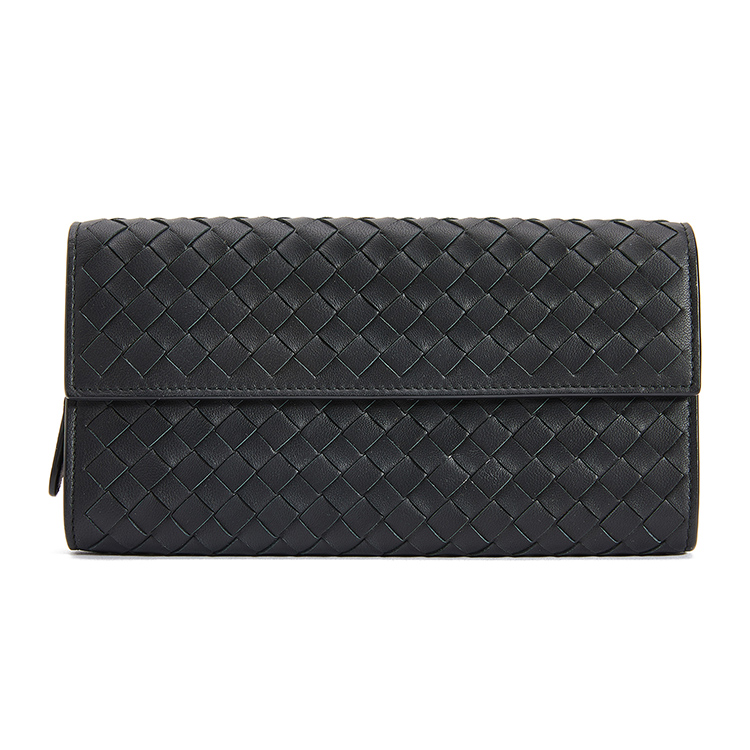 bottegaveneta/葆蝶家男士黑色编织皮质长款钱包150509v001n1000