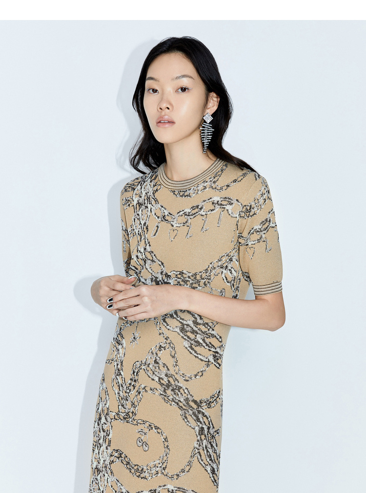 dzzit/dzzit 地素 春夏新品锁链提花露背针织女士连衣裙 女士裙装