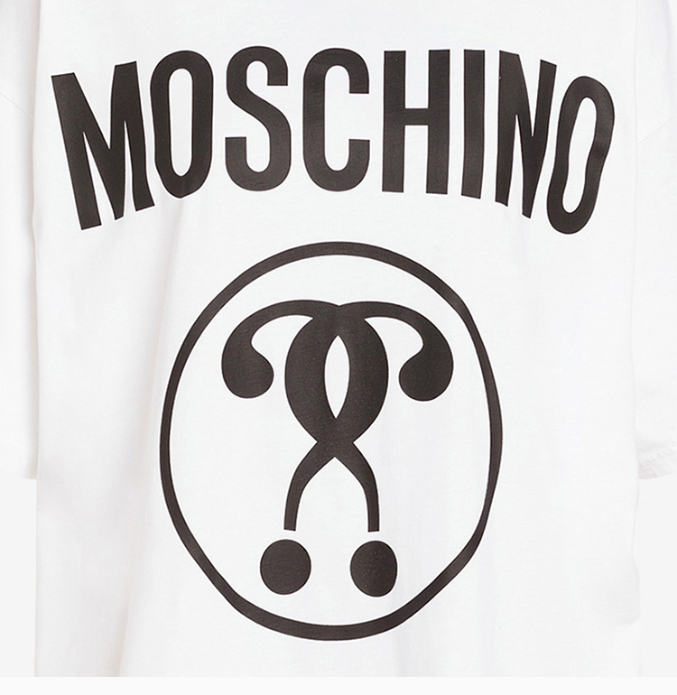 moschino/莫斯奇诺 女士黑色纯棉双问号印花logo时尚短袖t恤