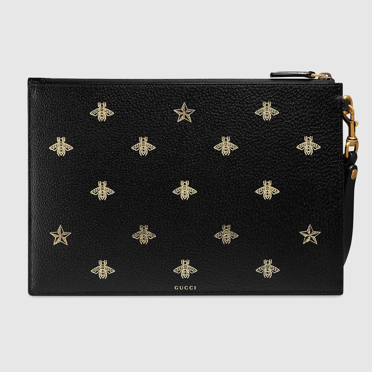 gucci 20春夏男士蜜蜂星星图案皮革手拿包 495066 dj2kt 8474 一周