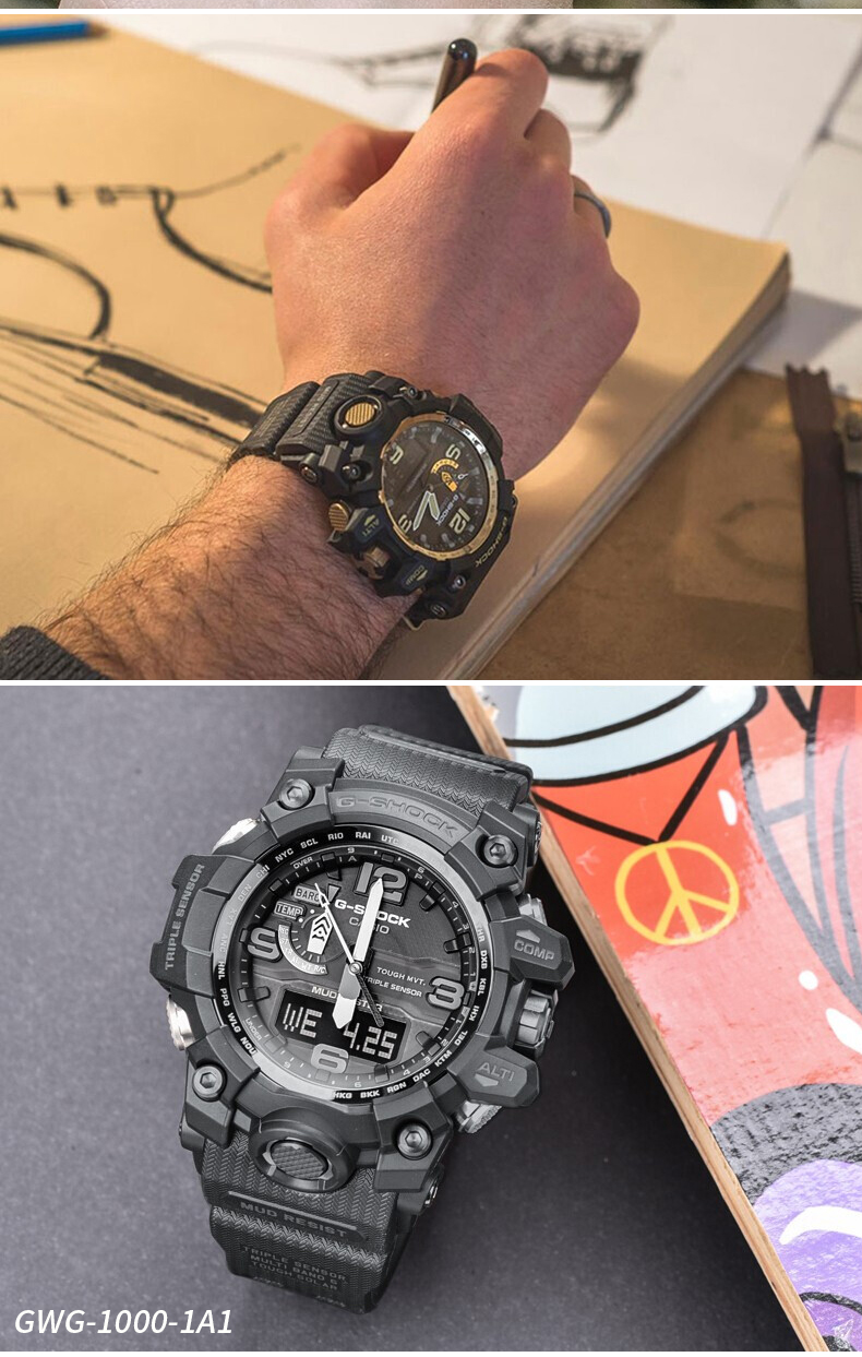 casio/卡西欧男表g-shock大泥王系列人工蓝宝石玻璃太阳能电波运动