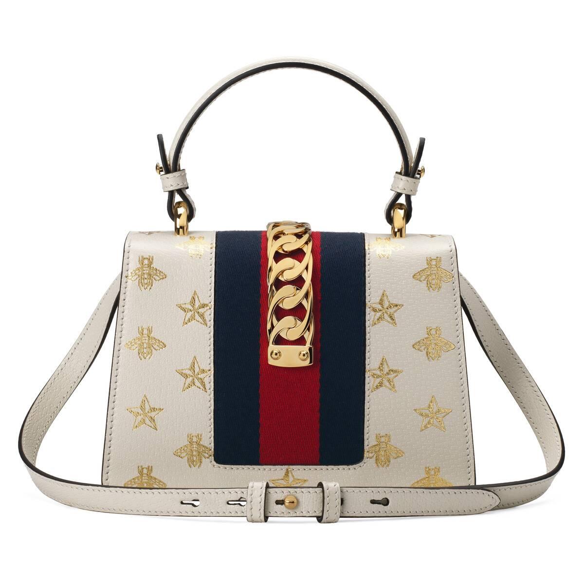 gucci 20春夏女士sylvie系列蜜蜂星星皮革迷你手袋 470270 dj2sg 8963