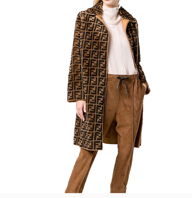 fendi 芬迪 20春夏 女装 服装 黑黄条纹羊皮渐变色长款 女士大衣 fm