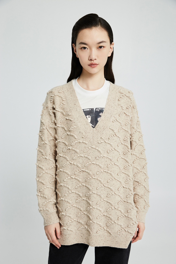 dazzle/dazzle地素19冬装减龄元气粉红色v领针织毛衣女士针织衫/毛衣