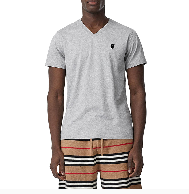 burberry/博柏利 男装 服饰 时尚休闲 棉质logo图案v领半袖 男士短袖