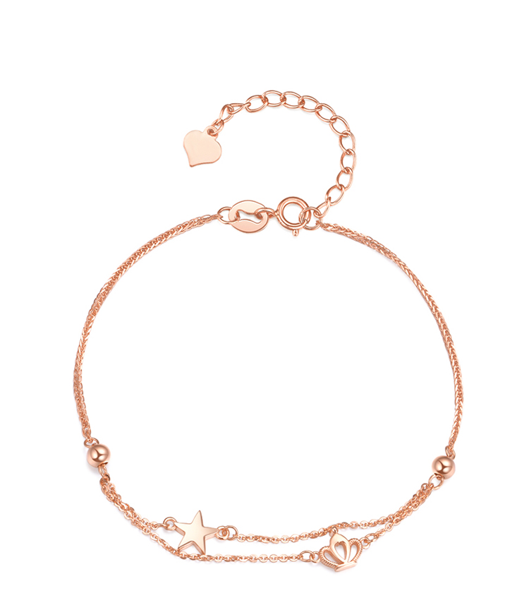 zocai/佐卡伊 18k金玫瑰金色星星皇冠手链女双层链满天星金珠子皇冠手