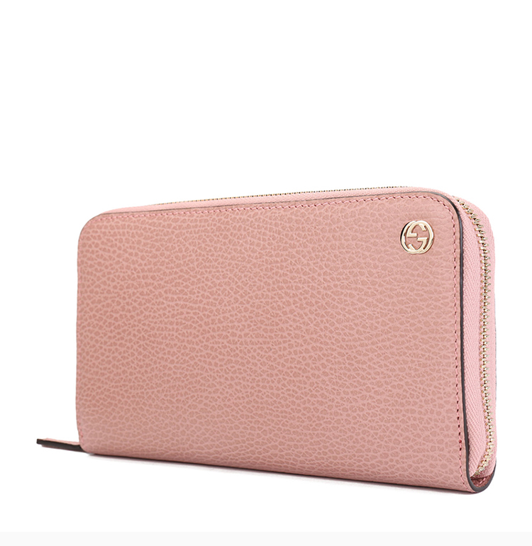 【包邮包税】gucci 古驰 20春夏 粉色皮革拉链经典logo女士钱包手拿包