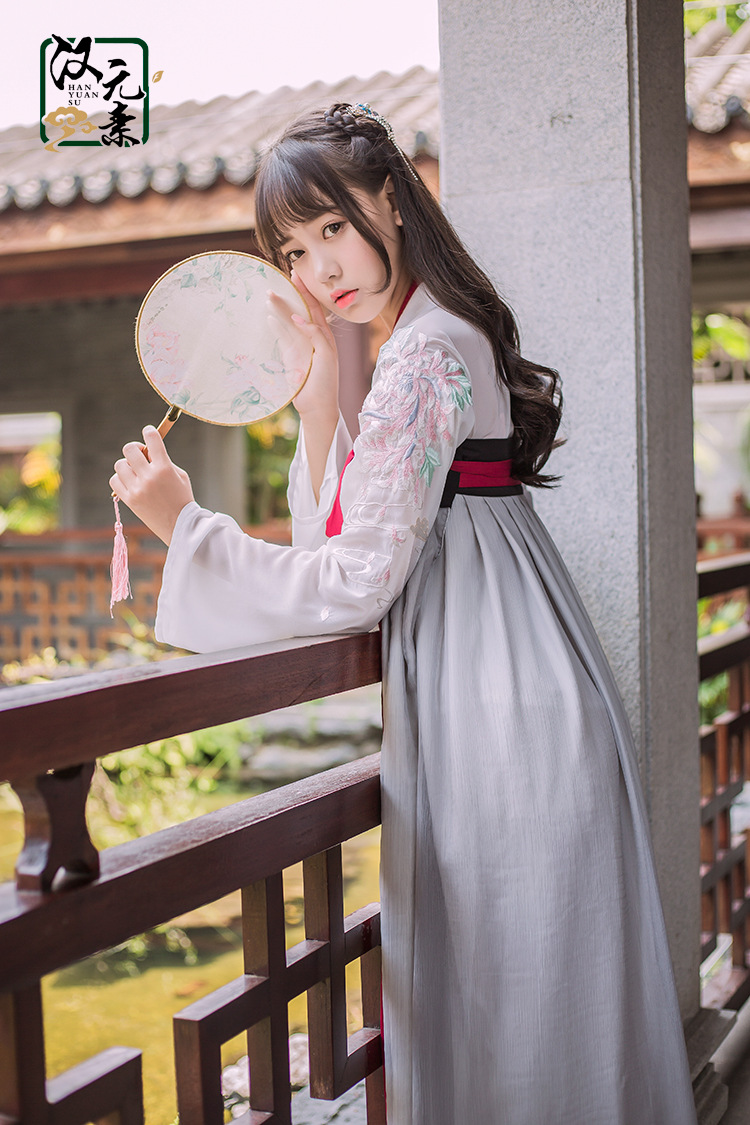 汉元素/汉元素传统古装绣花汉服女装改良日常复古长袖齐胸襦裙夏女