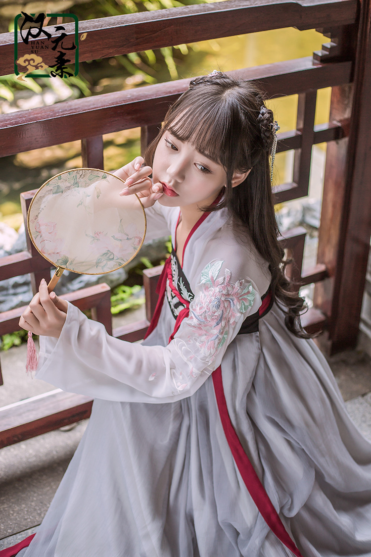 汉元素/汉元素传统古装绣花汉服女装改良日常复古长袖齐胸襦裙夏女