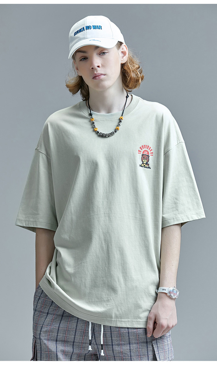 guuka 浅绿 印花 男士 短袖 t恤 男 tee 体恤 潮牌 2020新款 夏季 短t