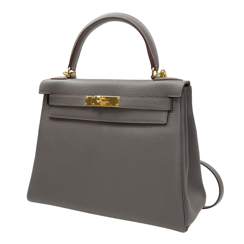 hermes/爱马仕 手提包 手袋 kelly 28 8f 灰色 togo 金扣