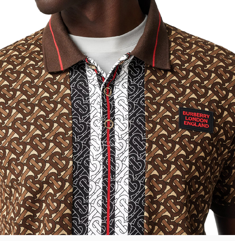 burberry/博柏利 男装 服饰 棕色棉质经典logotb标识条纹印花翻领开襟