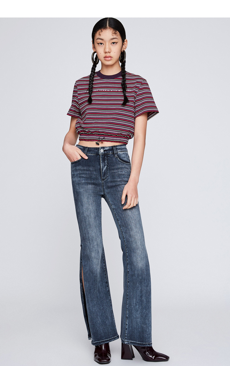 dzzit/dzzit地素19夏装彩色条纹字母绣花松紧抽绳女士t恤3g2b3321z