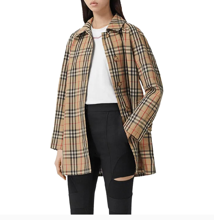 【包税】burberry/博柏利 女装 服饰 米色经典格纹修身长款女士风衣