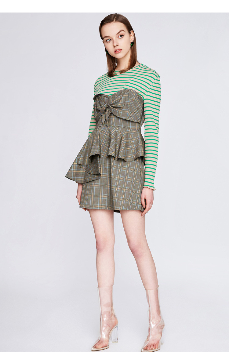 dzzit/dzzit地素19春夏蝴拼接格纹收腰仙女女士连衣裙3g1o6193w