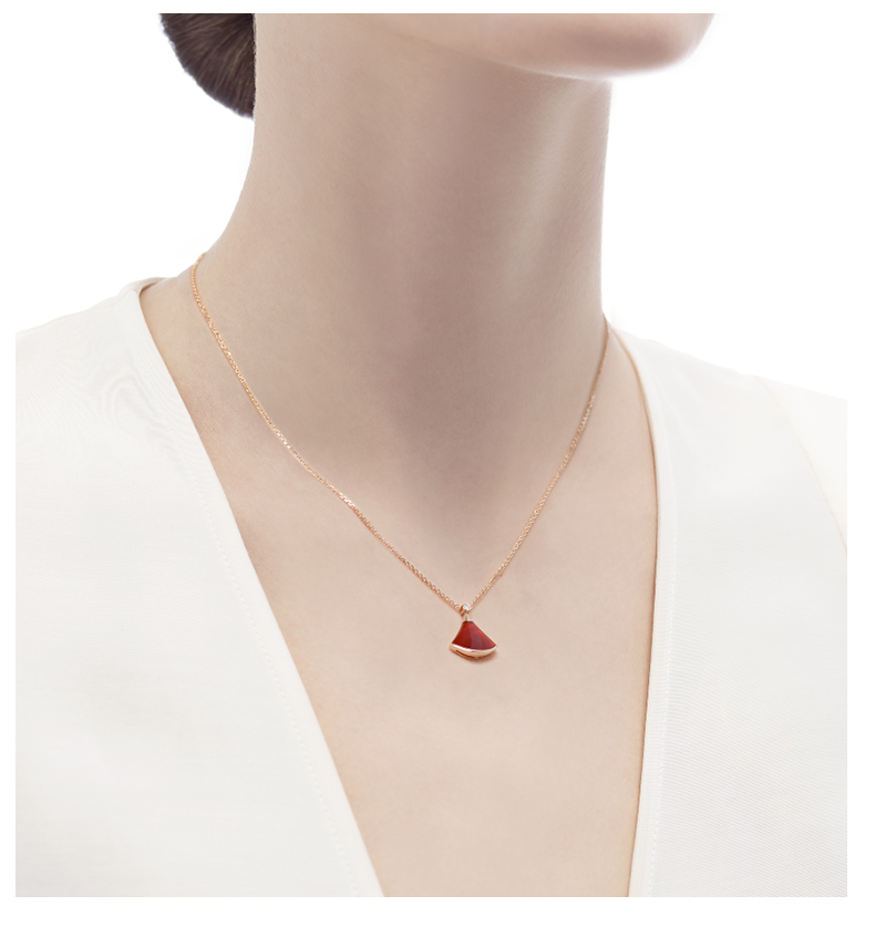 bvlgari/宝格丽 divas dream系列玫瑰金红色小扇子项链 cl857199