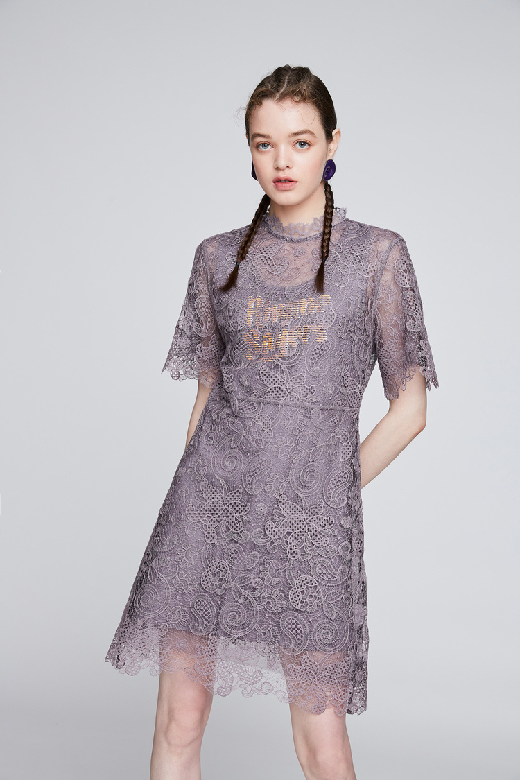 dzzit/dzzit地素19夏装两件套网纱印花蕾丝女士连衣裙3g2o401连衣裙