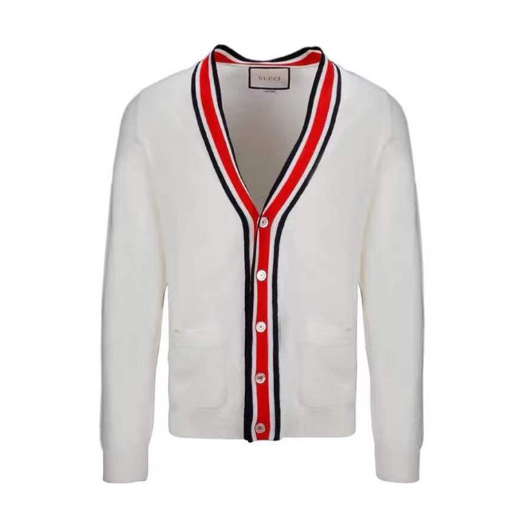 gucci/古驰 【2020春夏新款】条纹羊毛开衫女士针织衫/毛衣白色 5768