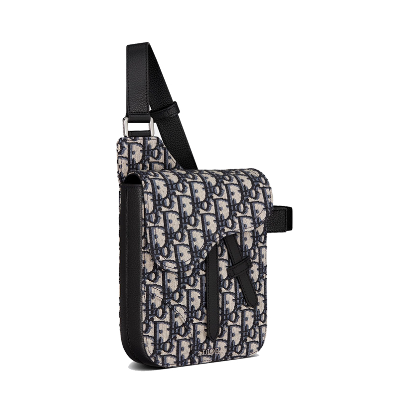 包税】dior/迪奥 20saddle系列 蓝色帆布老花提纹马鞍形手拿单肩胸包